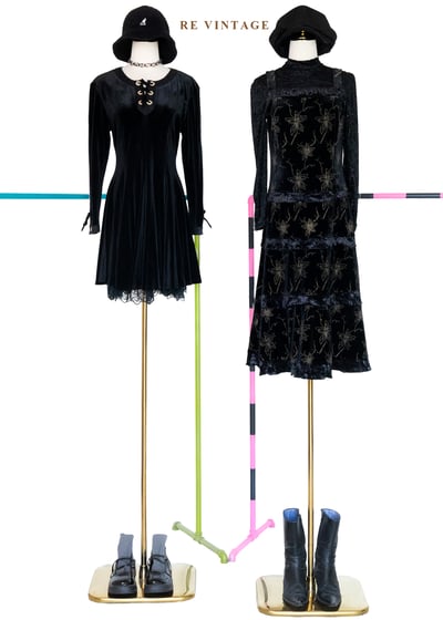 夜幕星軌金線百合黑絨長洋裝2