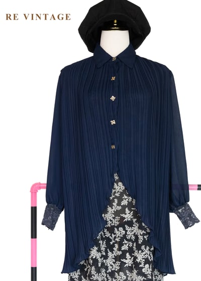 深海褶學 - 百褶金釦貴氣襯衫1