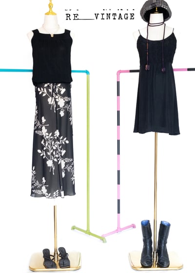 黑白色大花朵雪紡長裙3