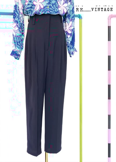 深藍色高腰西裝褲1