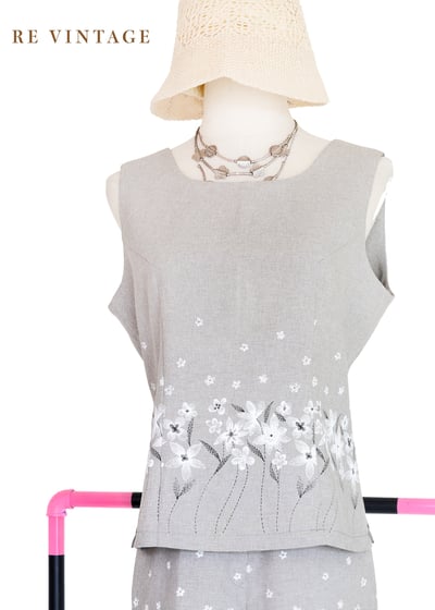 套裝背心 - 日系花卉霧灰小花背心1