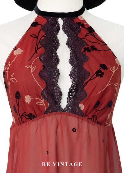 一抹紅露背小花背心/洋裝4