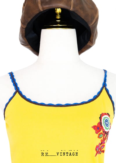 鮮黃色小紅花撞色針織背心3