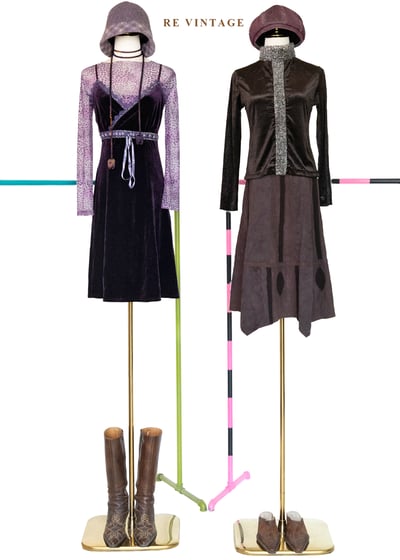 深巧克力色工藝拼貼皺摺美裙（25"）2