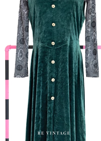 Peacock Green 小花釦絨布長洋裝8