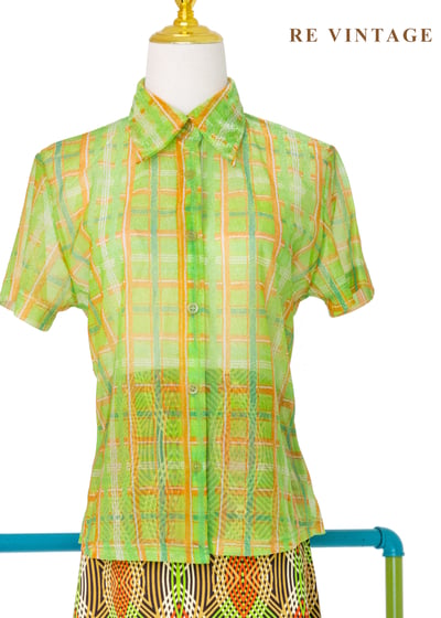 蜂蜜檸檬綠格紋網紗短袖上衣7