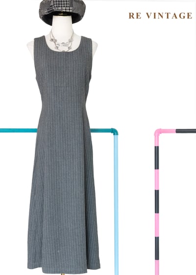 質感單品 - 倫敦霧中細條紋毛呢長洋裝1