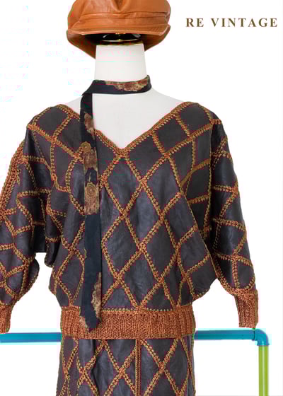 套裝組合 - 深橘鉤織皮菱格飛鼠秀上衣1