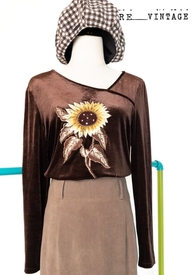 Happy sunflower 咖啡色絨布上衣1