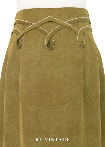 芥末黃綠色斑紋高腰短裙（26"）3