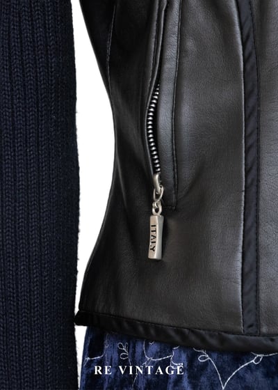 午夜拼接率性針織皮革外套14