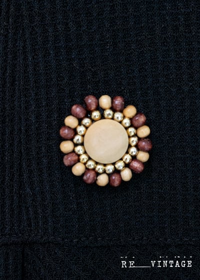 小花木釦鬆餅格布料黑色長洋裝7