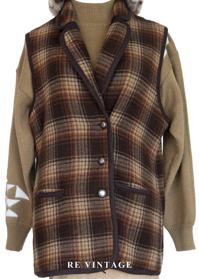 冬日壁爐 - 深褐色格紋毛呢背心7