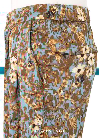 天空藍金棕色華麗花卉長褲(24-27")7