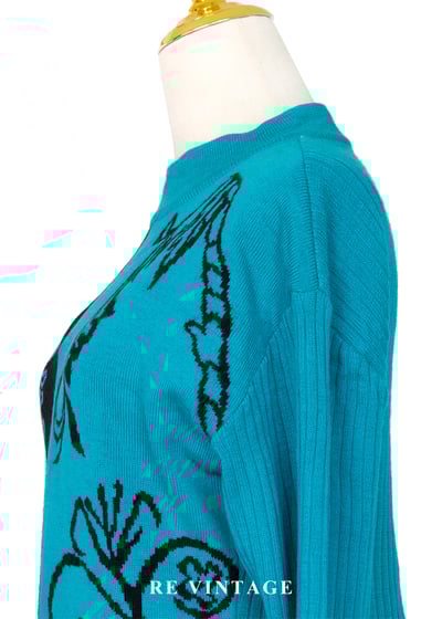 藍綠色正負圖騰反轉針織毛衣7