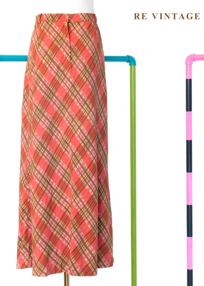 珊瑚紅菱格紋可愛長裙（28"）8