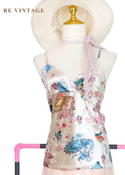 法式慵懶 - 秘境蝴蝶絨布細肩帶背心1