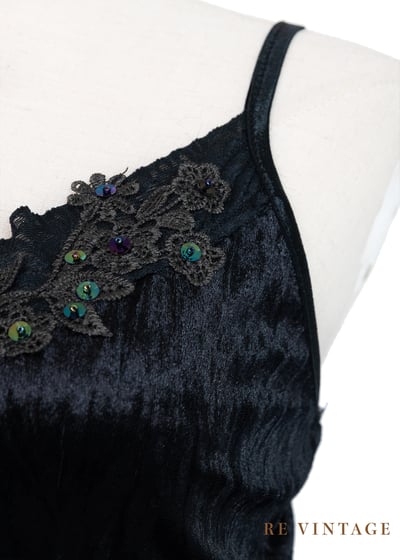 Iridescent 花朵黑色絨布細肩帶背心8