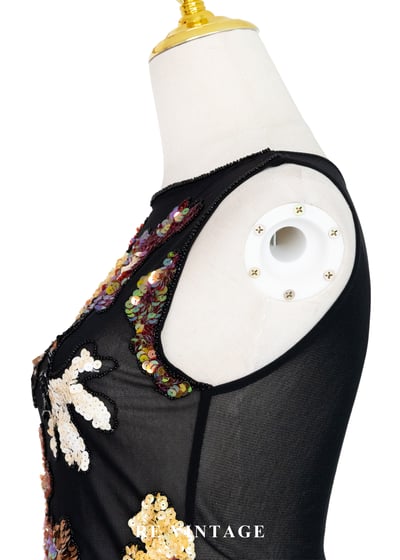 華麗亮片油畫花朵網紗背心9