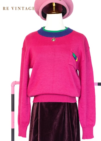 日本製 - 桃粉色の錢幣針織毛線上衣1