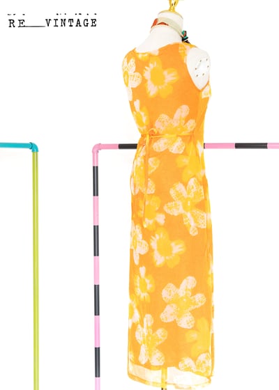 亮橘色大黃花網紗長洋裝4