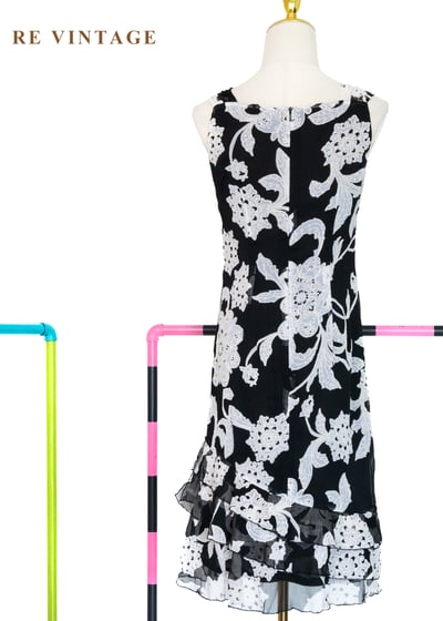 復古大花黑白氣質洋裝11