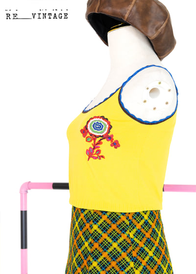 鮮黃色小紅花撞色針織背心6