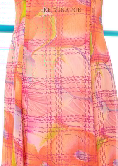 粉紅大花格紋雪紡長洋裝7