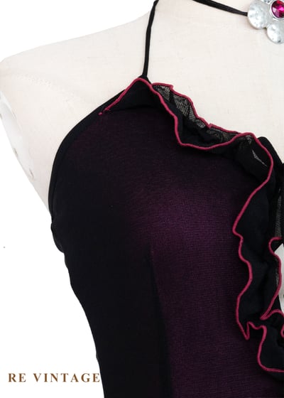 黑夜裡盛開的紫紅花繞頸長洋裝8