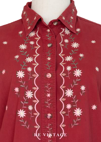 霧紅色歐洲鄉村小花長袖襯衫3