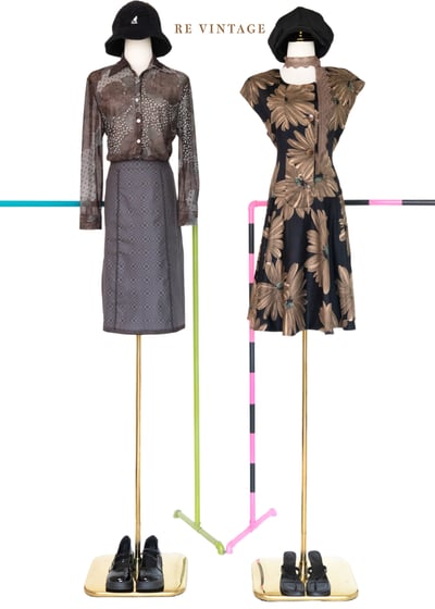 褐色大花黑底復古洋裝2