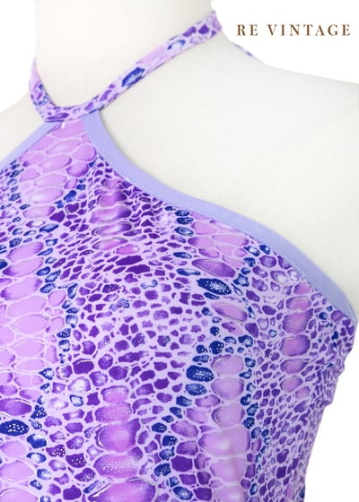 火辣の紫色系蛇皮紋路繞頸長洋裝5