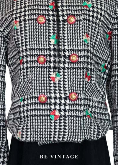紅釦千鳥格刺繡西裝外套3