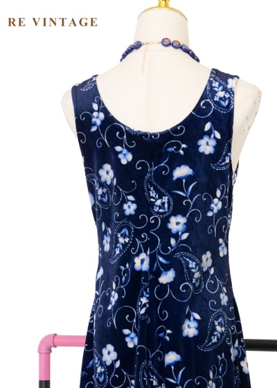 月光身藍花會絨布長洋裝14