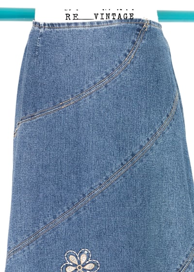 刺繡小花牛仔Ａ字中長裙4