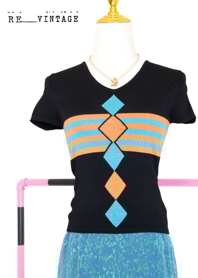 水藍橘子菱格薄款針織上衣1