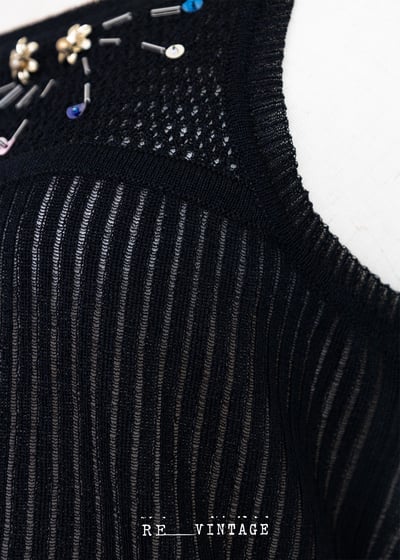 珠珠小花透膚黑色細肩帶背心12