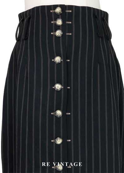 縱橫秩序 - 高腰排釦直條紋高腰長裙（26"）3