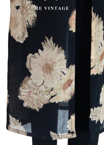 古典黑底米色菊花開襟長版罩衫/長洋裝7