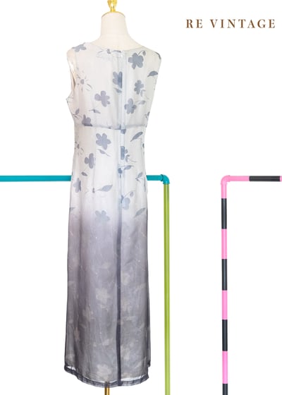 黃昏灰霧漸層飄逸灰花長洋裝10