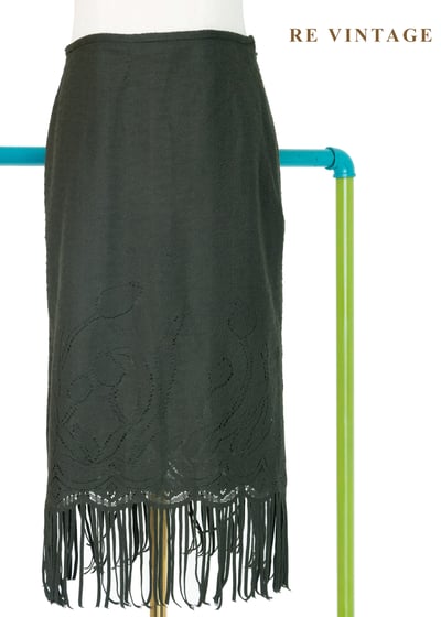 流浪詩人- 軍綠色簍空流蘇中長裙（25"）1