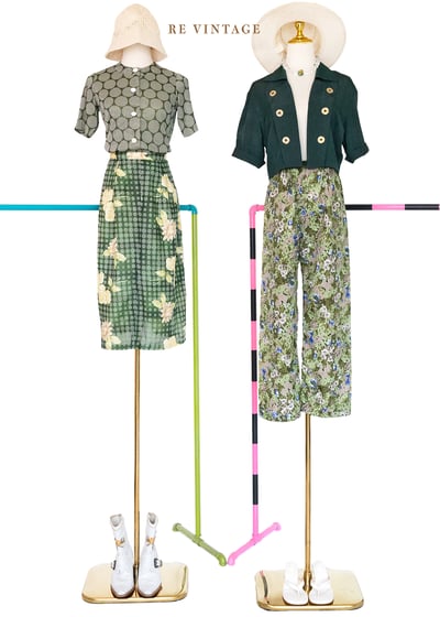 復古圓波交疊花卉奇幻美裙（27"）2