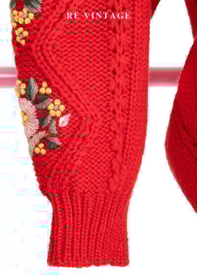 冬日花語 - 暖紅花卉針織毛衣7