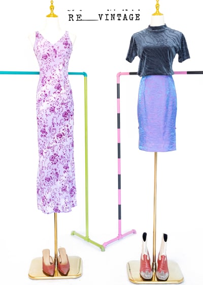 藍紫色珠光小花朵中長裙3