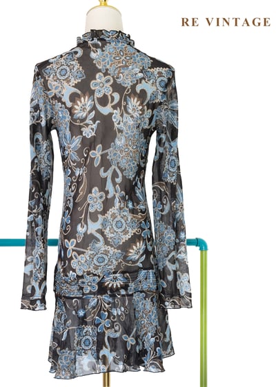 暗夜繁花荷葉邊天膚印花洋裝10