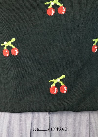 灰綠色小櫻桃薄款針織背心6