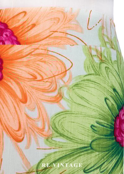 嫩綠與亮橘畫線花花美裙（25"）10