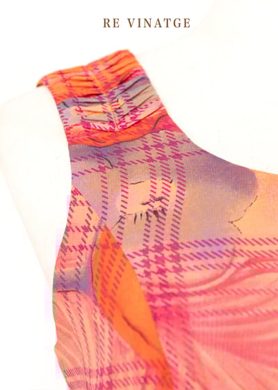 粉紅大花格紋雪紡長洋裝5