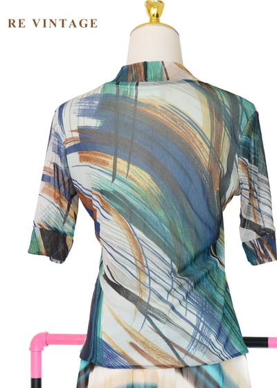 孔雀藍雜訊抽象藝術上衣8