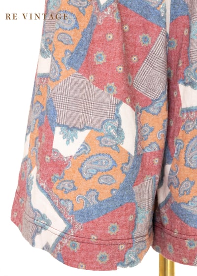 『歐洲寶物』霧感薄款毛料拼接印花短褲（22-28")4